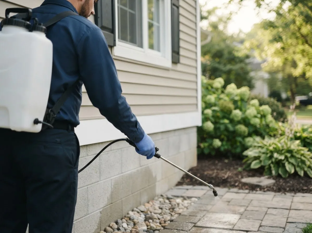 Pest control technician inspecting a home in Cedarville, WV